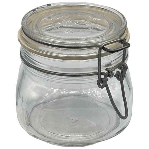 Fidenza Other - Italy Fidenza Fido Clear Glass Canister Jar Rubber Seal Wire Bale 1/2 L Vintage